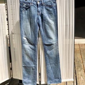 7FAM Women’s Distressed Straight Leg Jeans